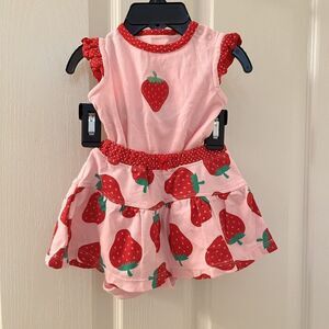Carter's Pink Strawberry Skirt and Bodysuit 2-Pc Set Cotton Girls Size 9 Months
